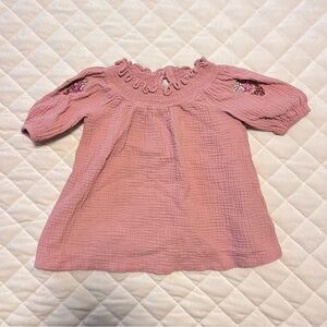 Iris & Ivy Light pink cotton ruffle floral embroidered dress 18 months
